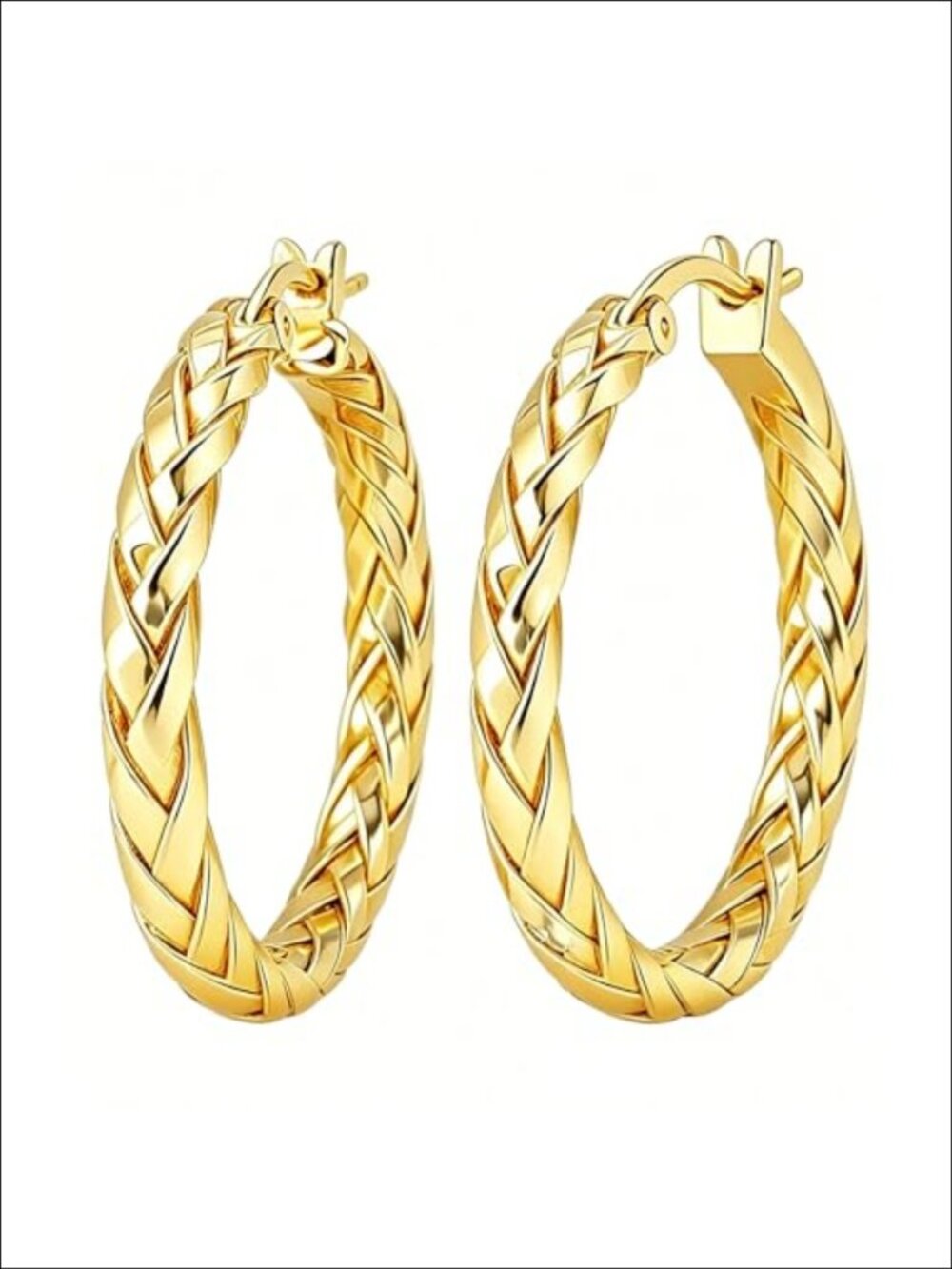 14K Gold Plated Rope Hoop Earrings Twisted Pattern 30mm